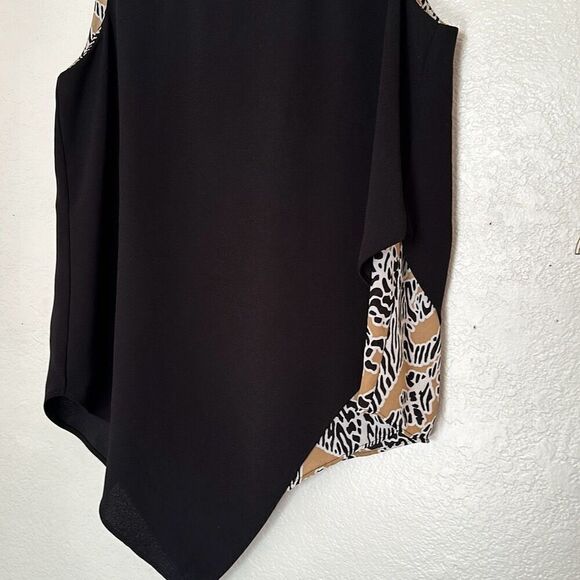 Alfani Size 6 Black & beige women’s Blouse Assymetrical hem - Picture 4 of 5